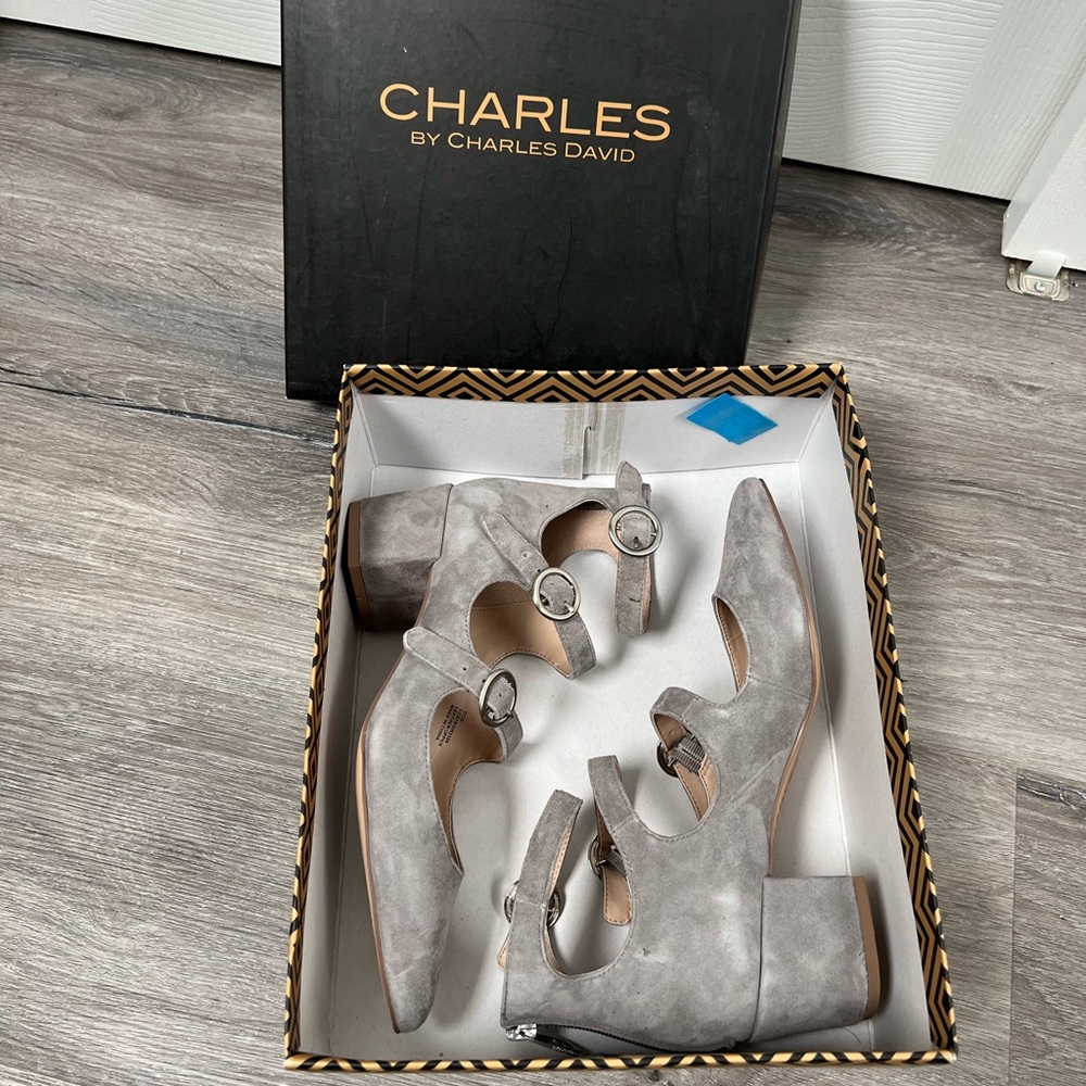 Grey Suede Low Heel Sandals